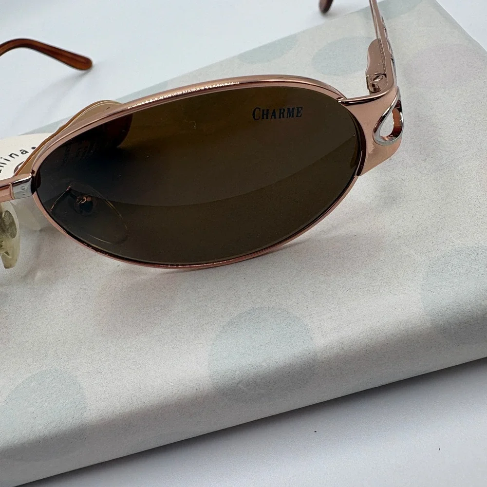 Charme Mod.7553 Brown and Rose Gold Italian Made Luxury Sunnies 80's Deadstock